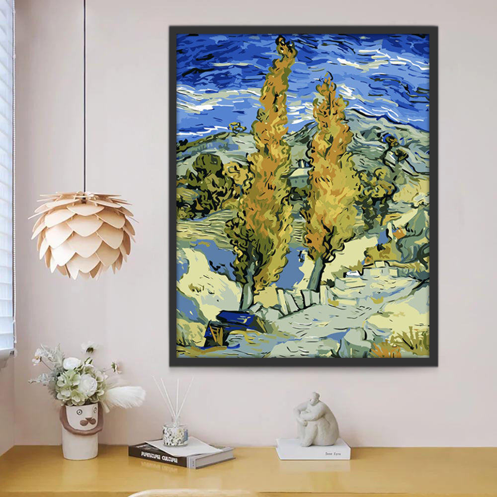 Pintura de Dos Cipreses de Van Gogh Pintar por Números