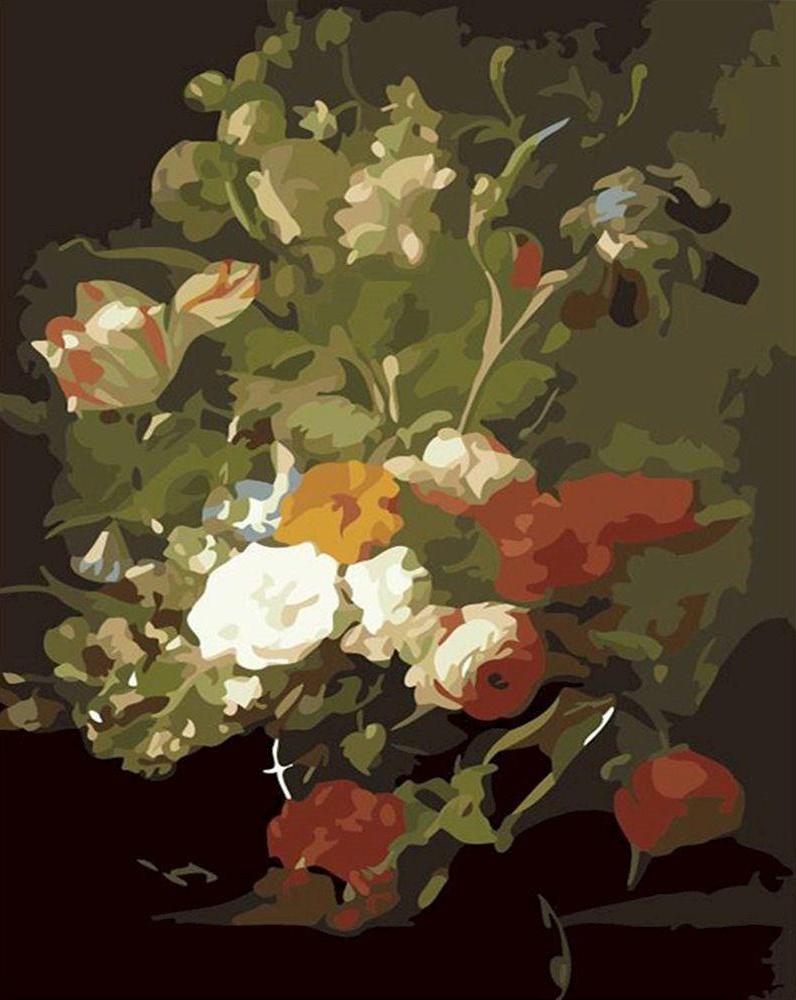 Pintura de Flores con Fondo Oscuro en Estilo Abstracto Pintar por Números