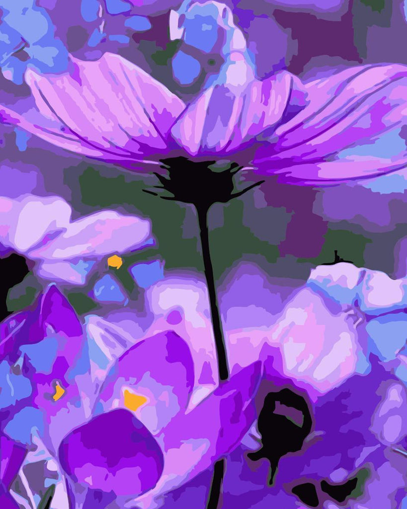Pintura de Flores de Color Morado en Estilo Abstracto Pintar por Números