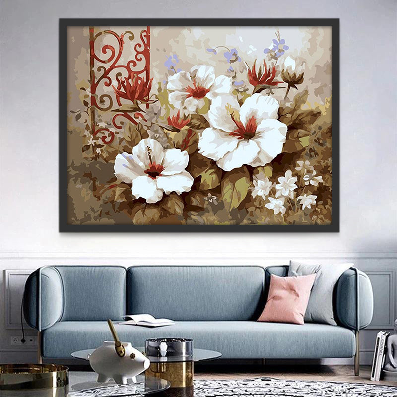 Pintura de Flores de Hibisco Blanco Floreciente Pintar por Números