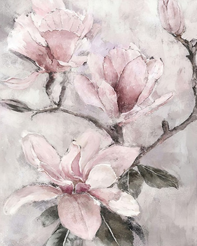 Pintura de Flores de Magnolia de Color Rosado Claro Pintar por Números