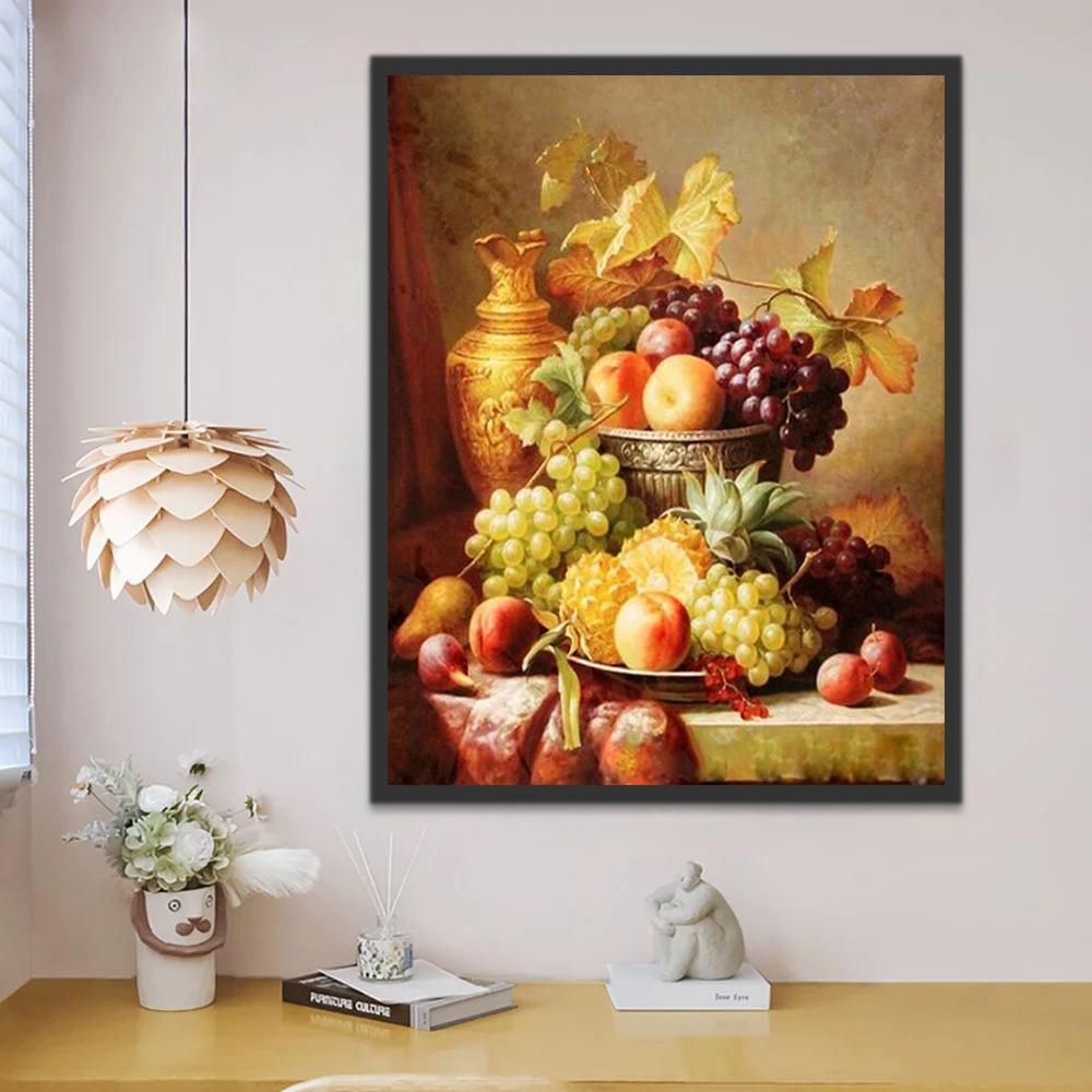 Pintura de Frutas y Florero Dorado Pintar por Números