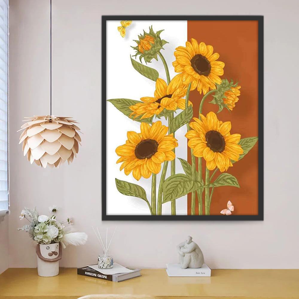 Pintura de Girasoles en el Fondo de Dos Colores Pintar por Números
