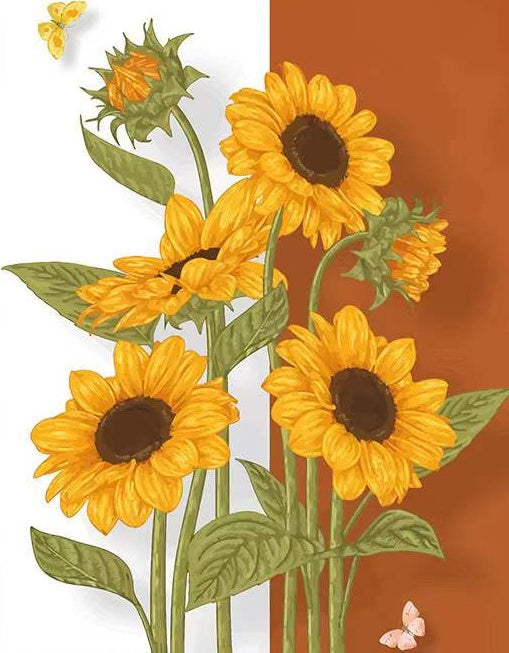Pintura de Girasoles en el Fondo de Dos Colores Pintar por Números