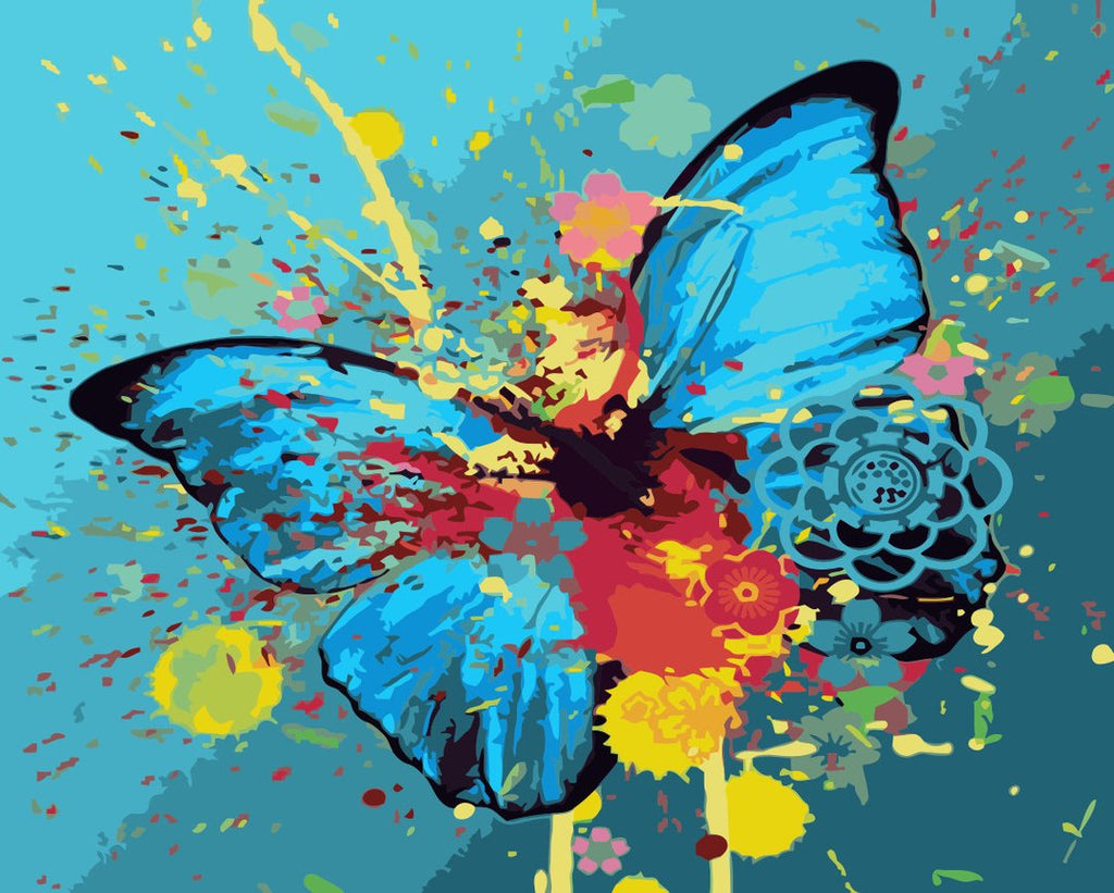 Pintura de Mariposa Azul Abstracta Pintar por Números