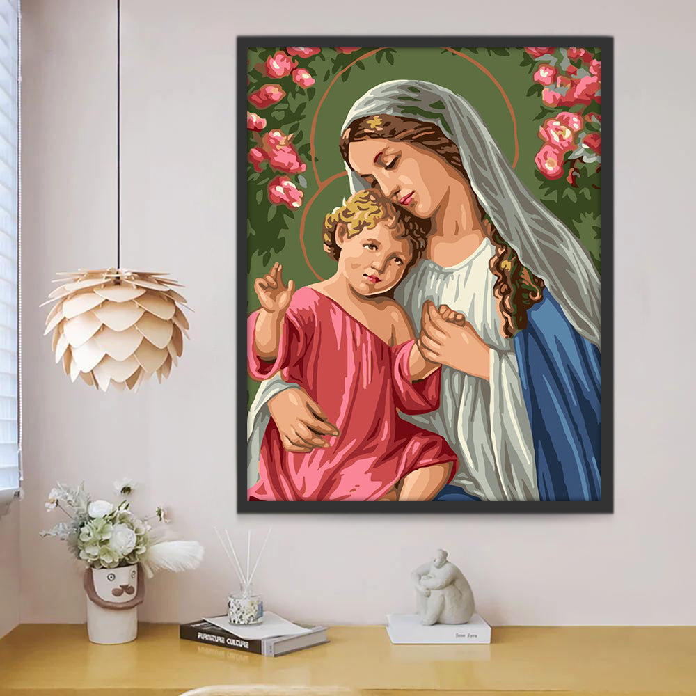 Pintura de Niño Jesús y Su Madre María Pintar por Números