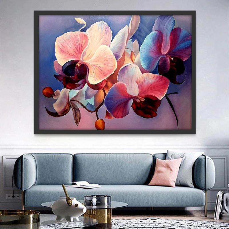 Pintura de Orquídeas Blancas en el Fondo Azul Pintar por Números