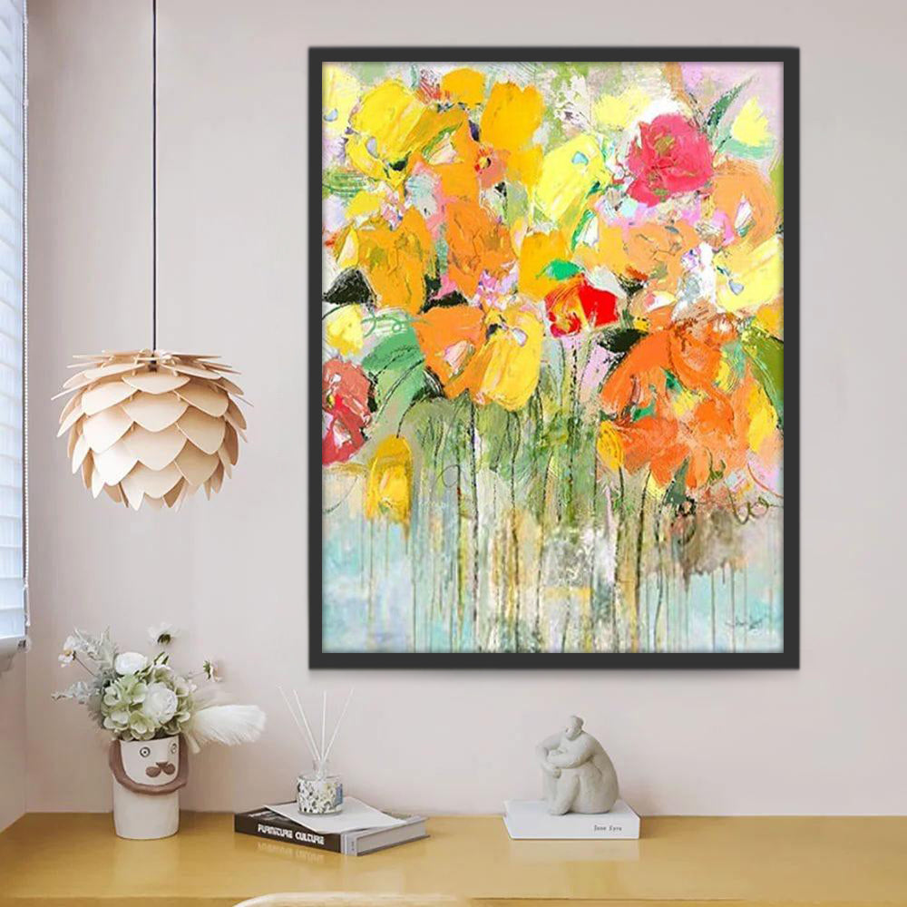 Pintura de Ramo de Flores Coloridas en Estilo Abstracto Pintar por Números