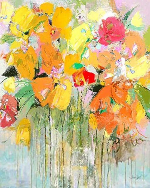 Pintura de Ramo de Flores Coloridas en Estilo Abstracto Pintar por Números