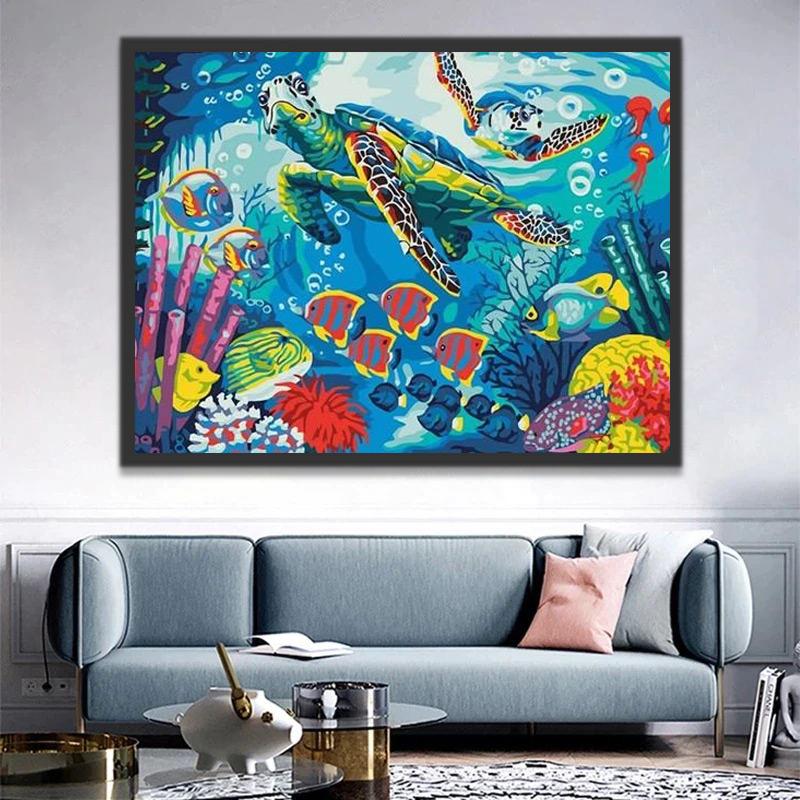 Pintura de Tortugas y Peces en los Corales Pintar por Números