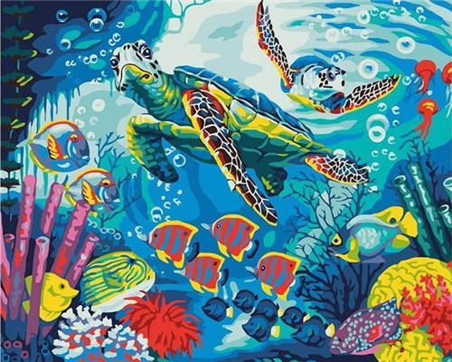 Pintura de Tortugas y Peces en los Corales Pintar por Números