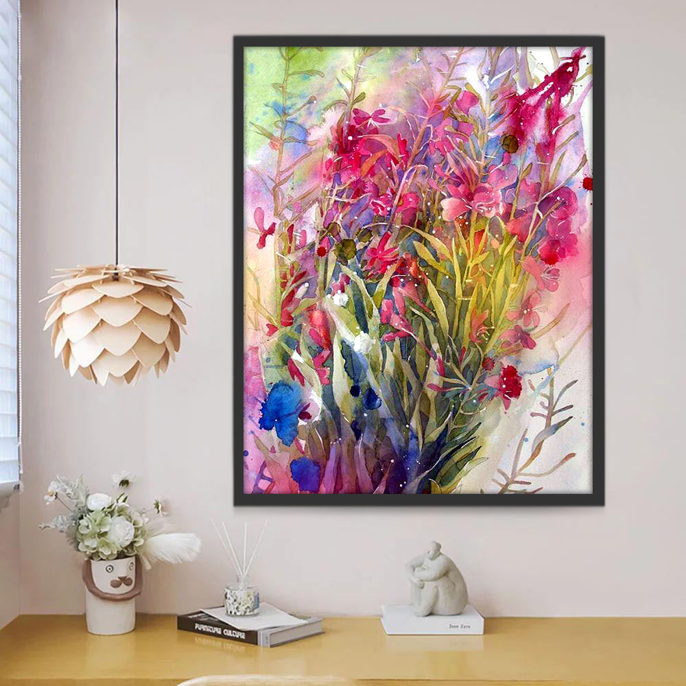 Pintura Hermosa de Acuarela de Flores y Hojas Pintar por Números