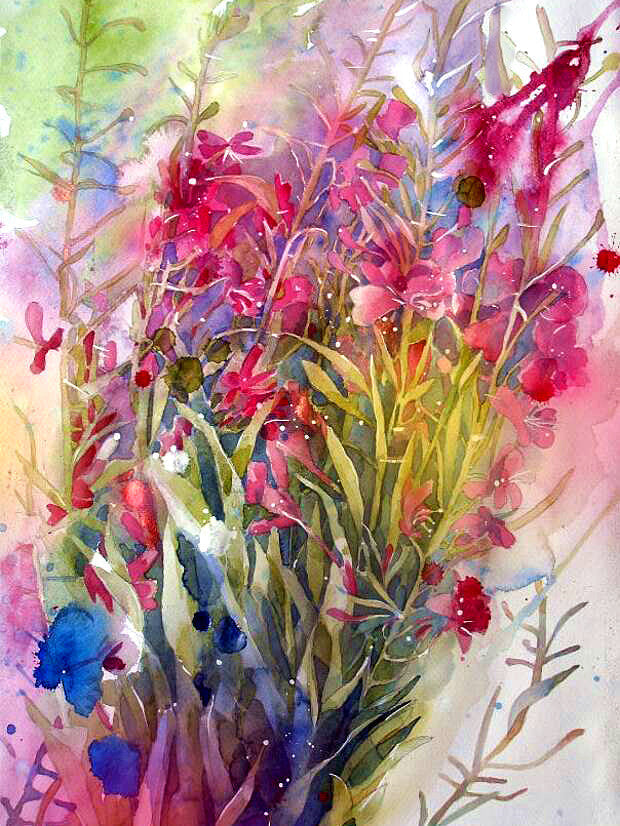 Pintura Hermosa de Acuarela de Flores y Hojas Pintar por Números
