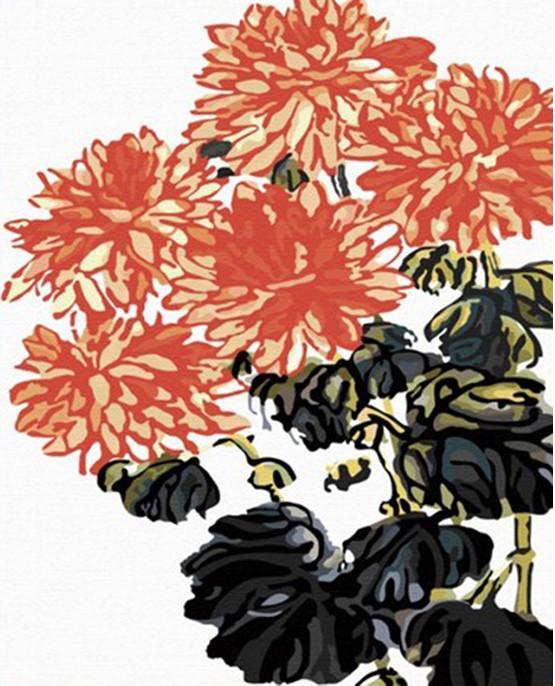 Pintura Tradicional China de Crisantemos Pintada de Tinta Pintar por Números