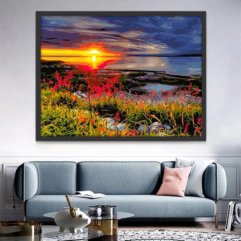 Plantas al Lado de Agua al Atardecer Pintar por Números