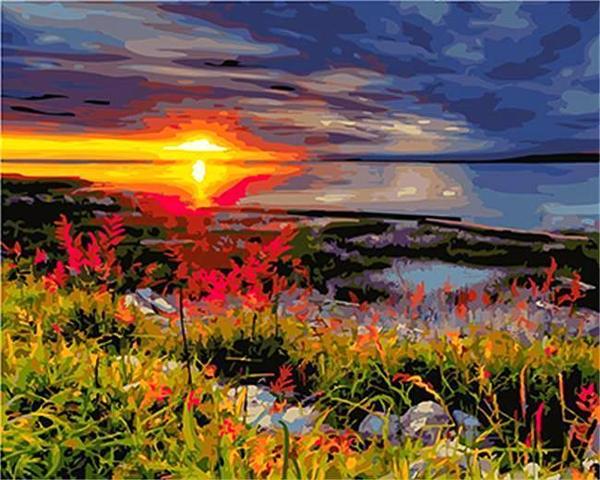 Plantas al Lado de Agua al Atardecer Pintar por Números
