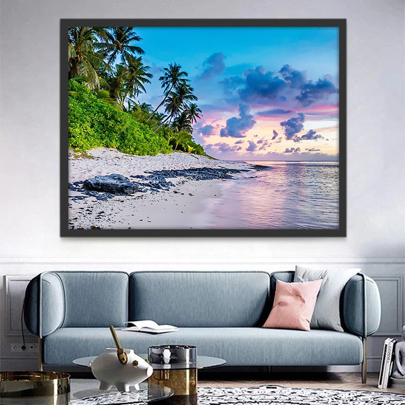 Playa de Arena Blanca y Palmeras Pintar por Números