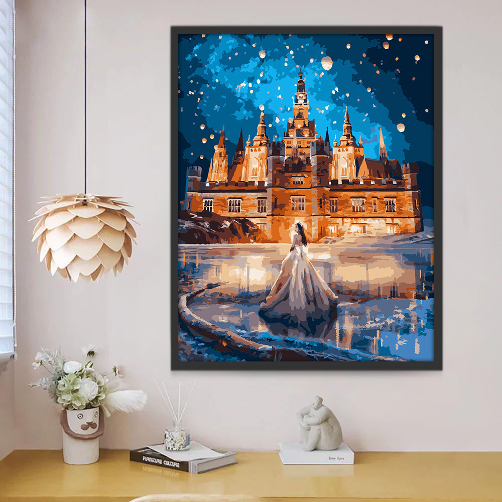Princesa y Castillo en la Noche Estrellada Pintar por Números