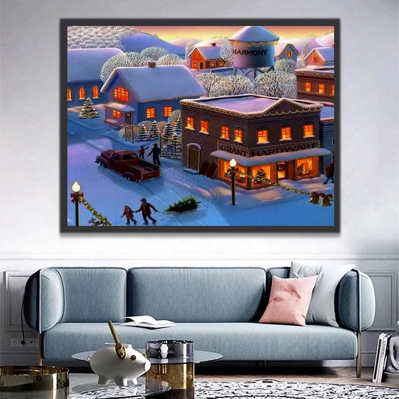 Pueblo con Luces Pequeñas en Navidad Pintar por Números