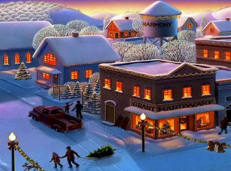 Pueblo con Luces Pequeñas en Navidad Pintar por Números