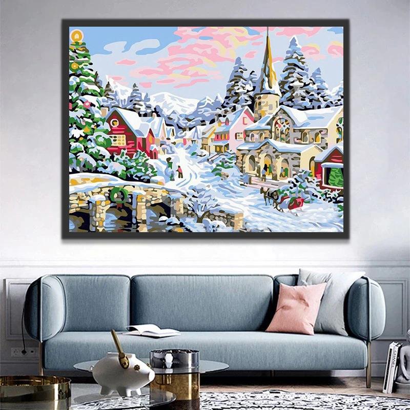 Pueblo de Navidad en el Bosque Nevado Pintar por Números