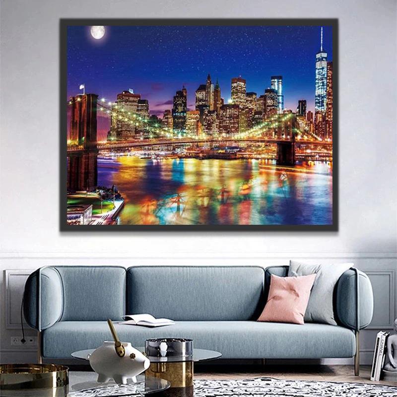 Nueva York y Puente Brooklyn al Atardecer Pintar por Números