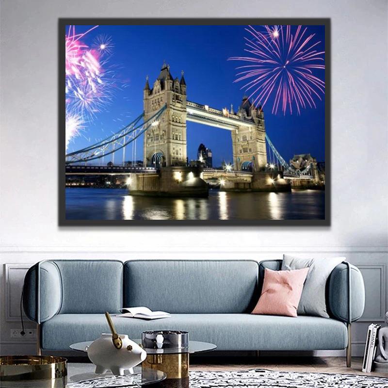 Puente de la Torre y Fuegos Artificiales Pintar por Números