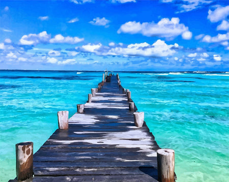 Puente de Madera sobre el Mar Azul Pintar por Números