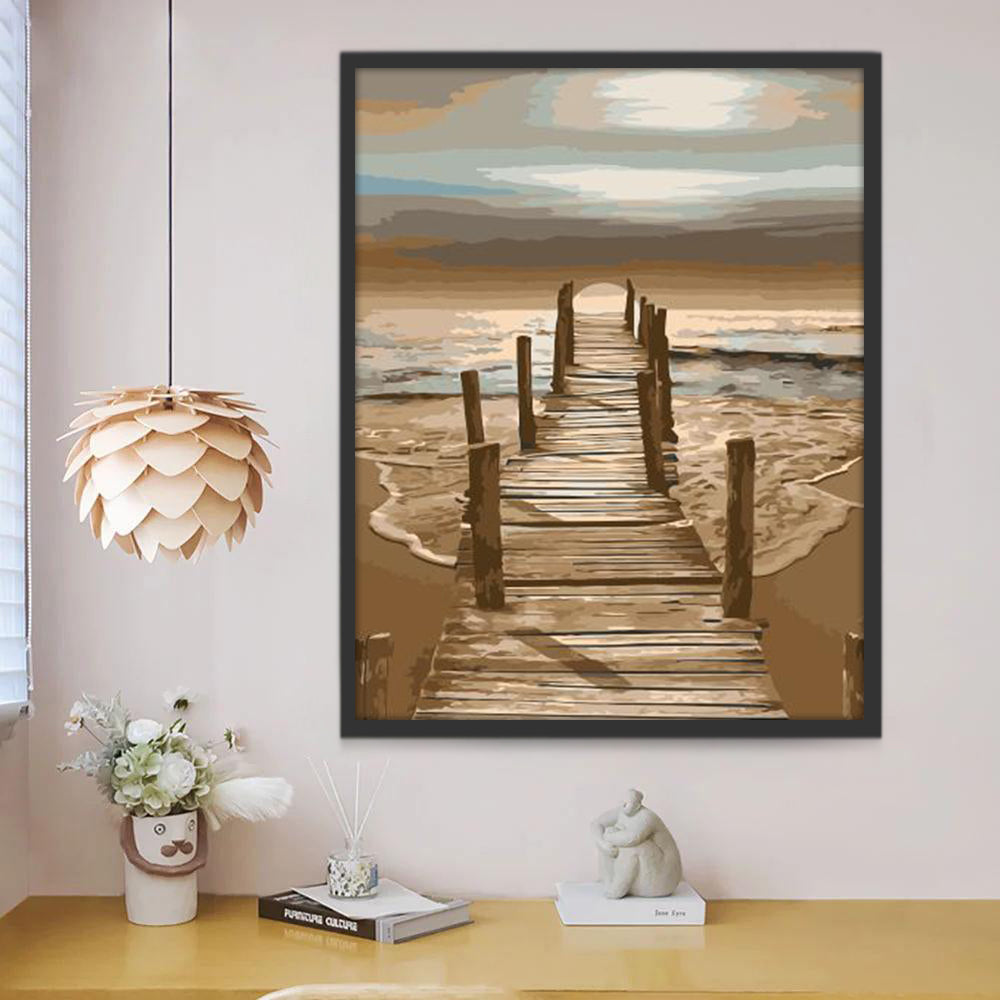 Puente de Madera y Olas en la Playa Pintar por Números