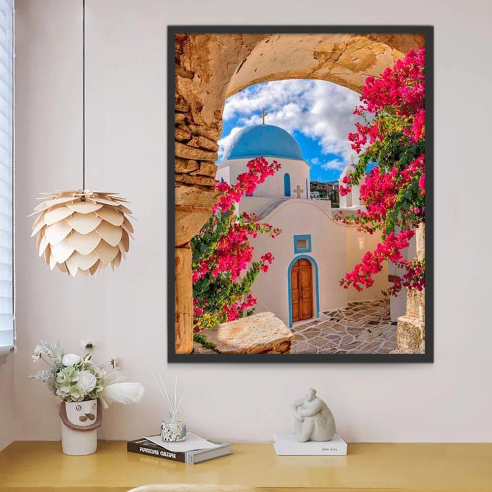 Puerta Arqueada con Flores Rojas en una Ciudad Pintar por Números