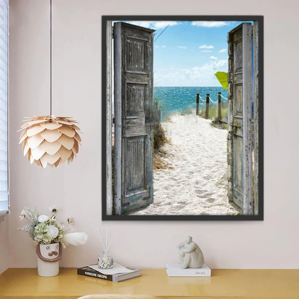 Puerta de Madera y Arena de Playa Pintar por Números