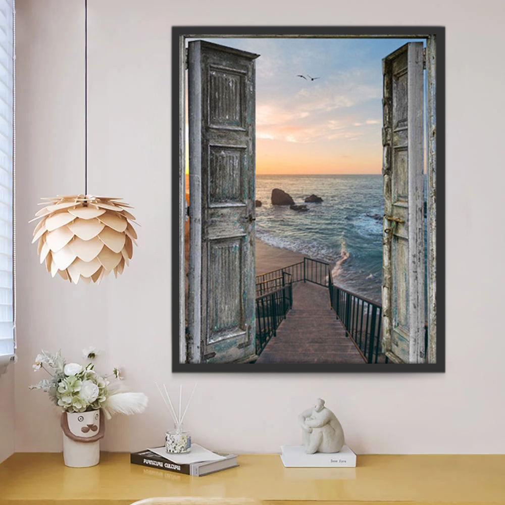 Puerta de Madera y Escalera Hacia el Mar Pintar por Números