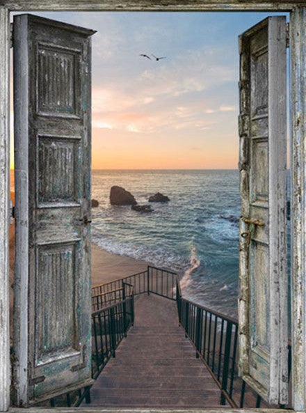 Puerta de Madera y Escalera Hacia el Mar Pintar por Números