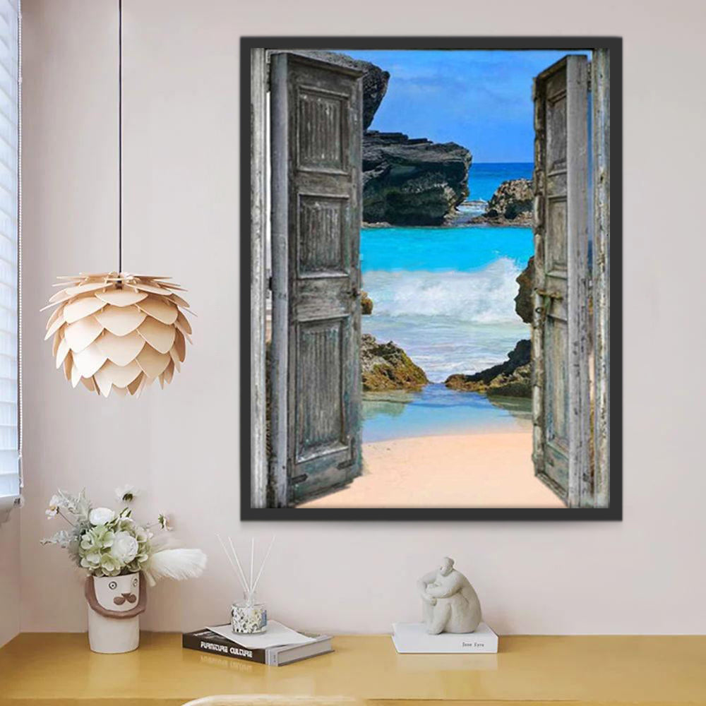 Puerta en Playa y Rocas en Mar Pintar por Números