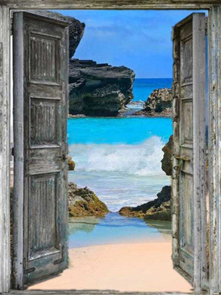 Puerta en Playa y Rocas en Mar Pintar por Números