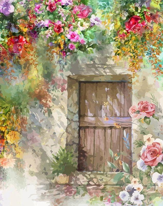 Puerta Rodeada de Flores en Primavera Pintar por Números