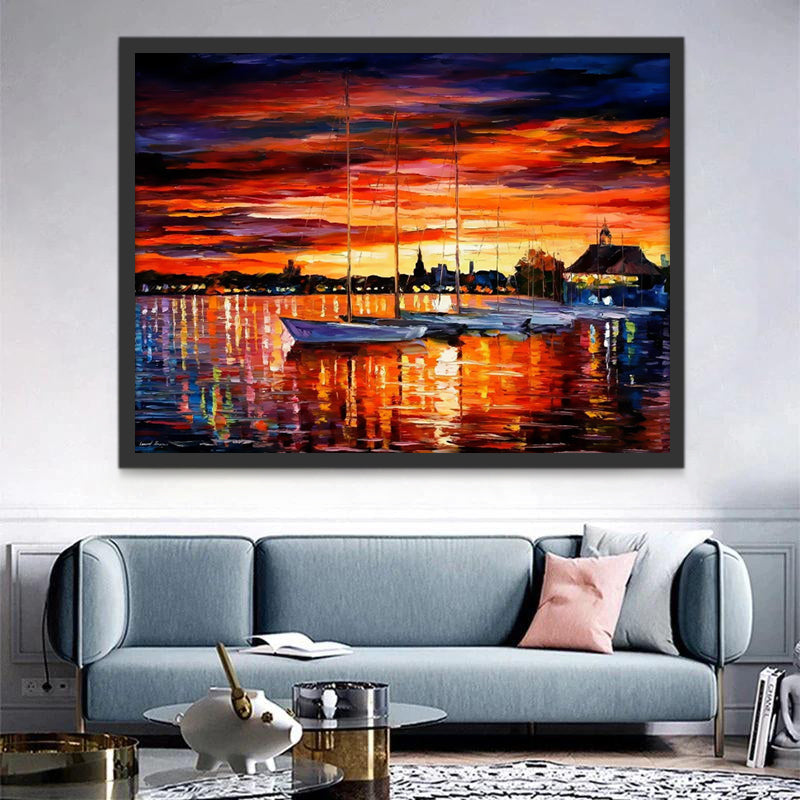 Puerto con Barcos al Atardecer Pintar por Números