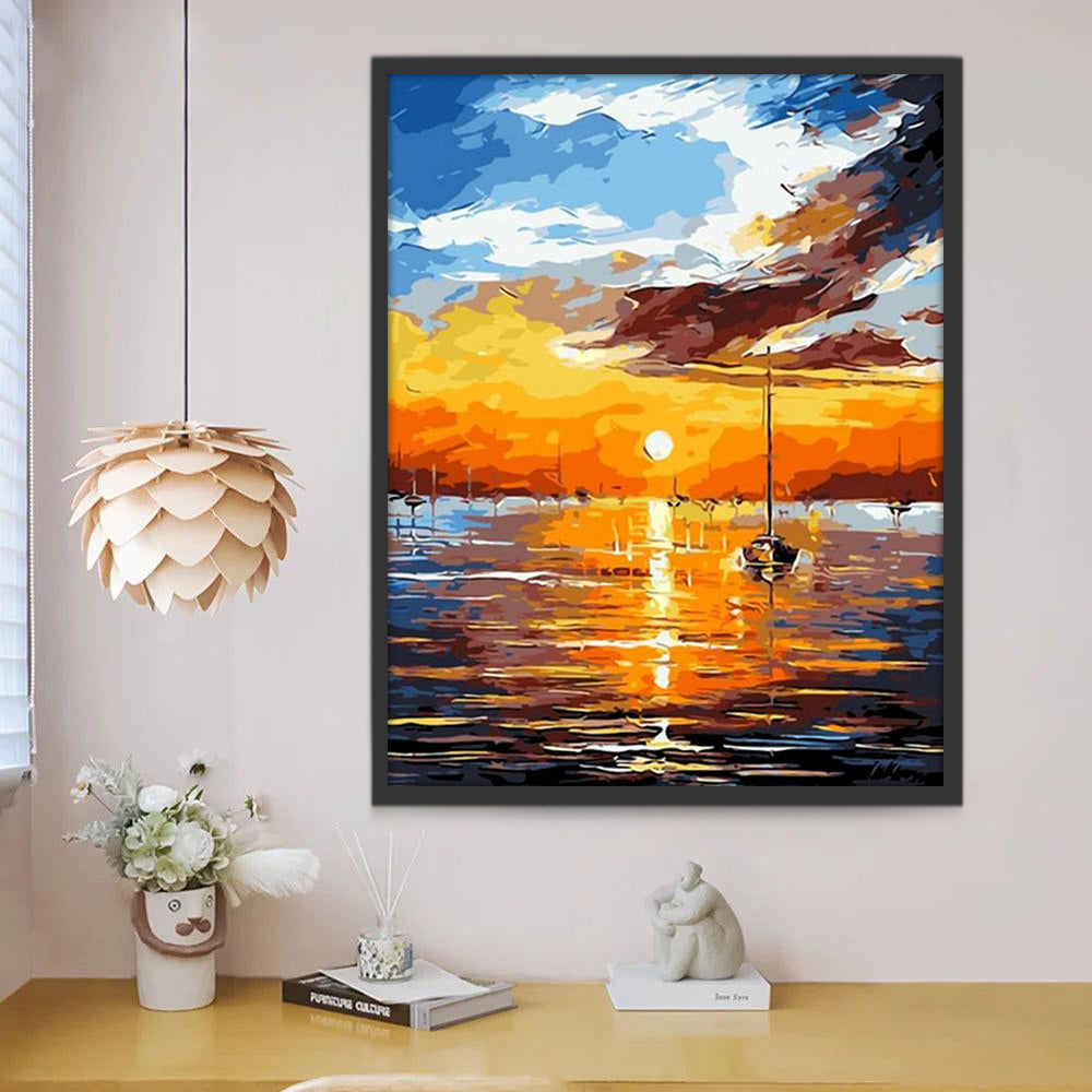 Puesta del Sol sobre un Lago Pintar por Números