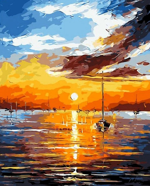 Puesta del Sol sobre un Lago Pintar por Números