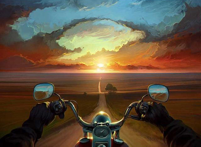 Puesta del Sol y Motocicleta Pintar por Números