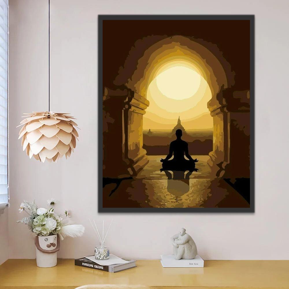 Puesta del Sol y Silueta de Buda Pintar por Números