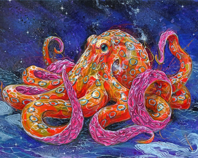 Pulpo de Anillos Azules en el Fondo Marino Pintar por Números