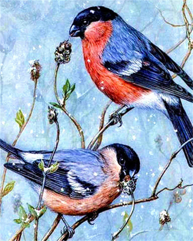 Rama con Dos Pájaros en Invierno Pintar por Números