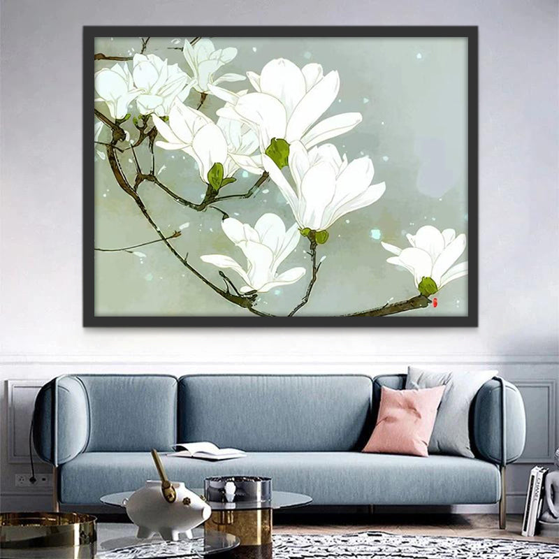 Rama con Flores de Magnolia Blanca Pintar por Números