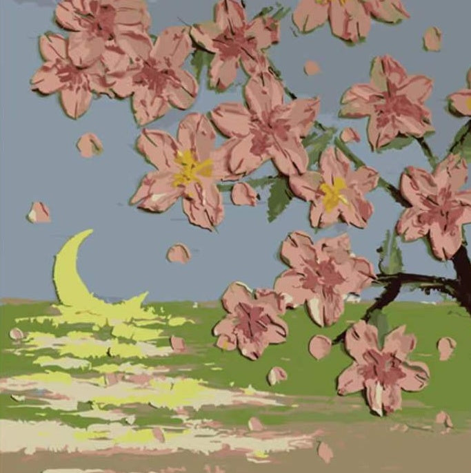 Rama de Flor de Sakura y Mar a la Luz de la Luna Pintar por Números