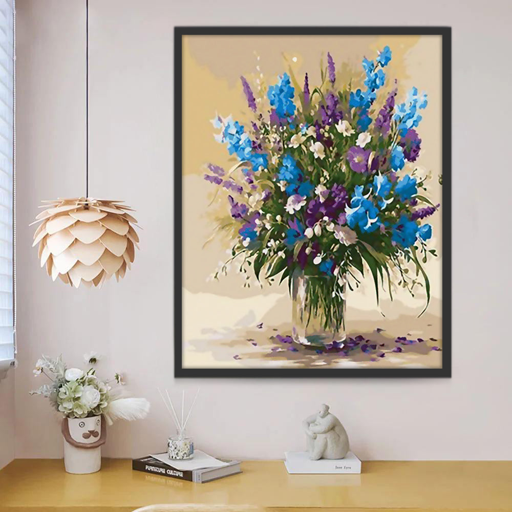 Ramo Bonito de Flores Coloridas en Botella de Vidrio Pintar por Números