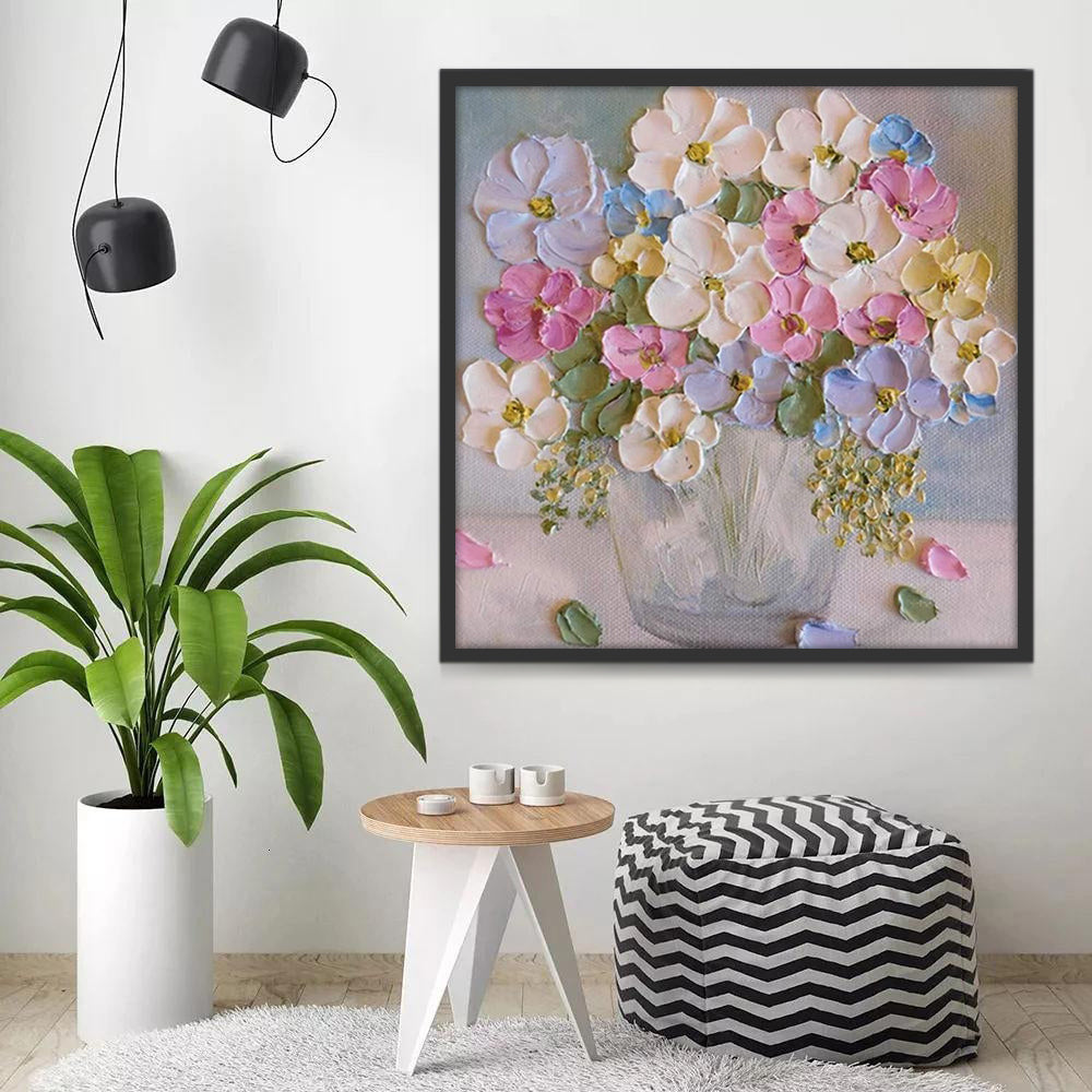 Ramo Bonito de Flores de Colores Claros en Florero de Vidrio Pintar por Números