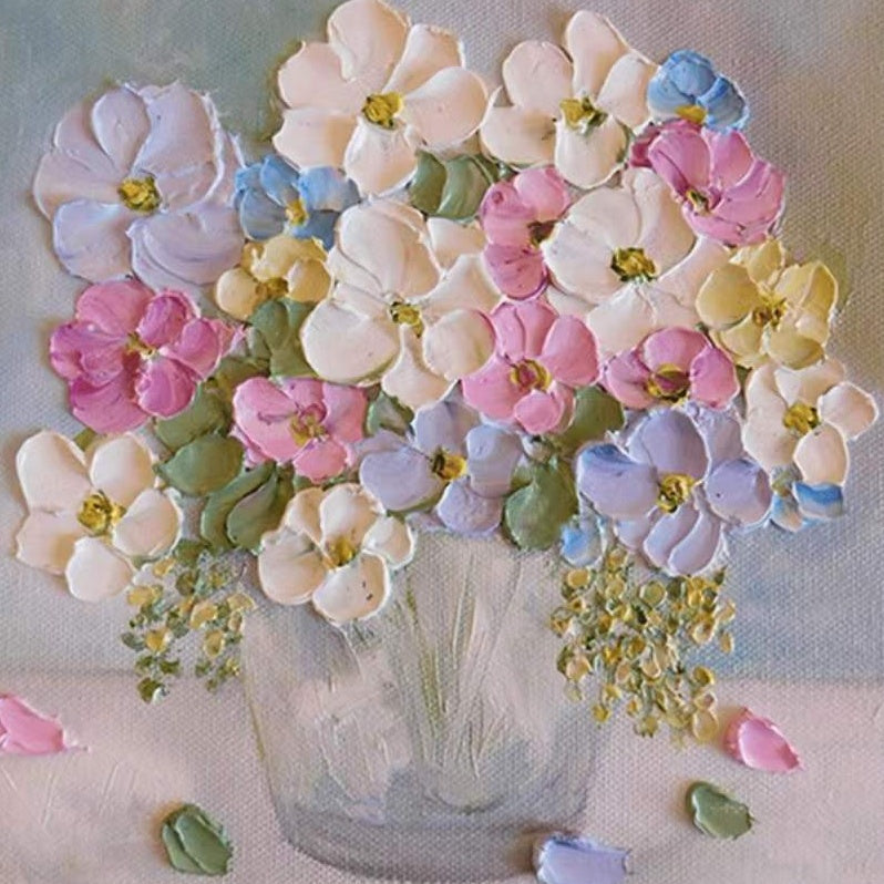Ramo Bonito de Flores de Colores Claros en Florero de Vidrio Pintar por Números