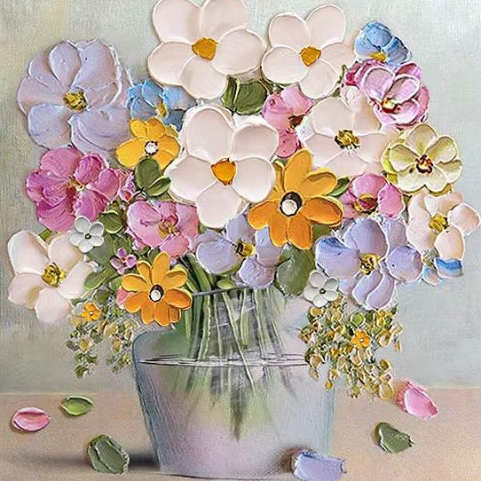 Ramo Bonito de Flores en Florero y Pétalos Caídos Pintar por Números