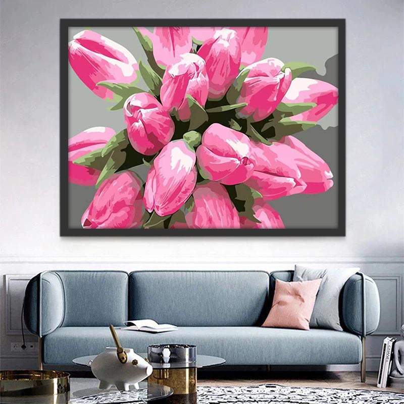 Ramo Bonito de Tulipán de Color Rosado Pintar por Números